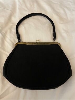 Black Top-Handle Clutch with Gold Frame